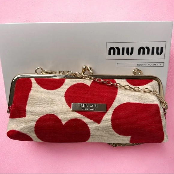 Brand newMiu Miu GwpRed and Cream Heart Wristlet /crossbody...